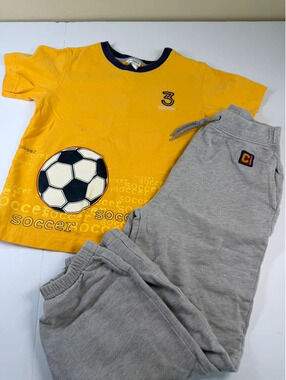 Vintage Y2K Carter's Boys Size 7 Yellow Soccer T-Shirt & Sweatpants Set